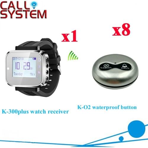 Wireless Waiter Call Bell System With Watch Pager Receiver And 2keys Call button( 1 watch + 8 call button )