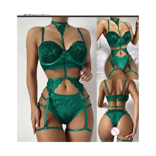 Bondage Lingerie Babydoll Sexy Bra Panties Garter Set Blue Green Porn Exotic Underwear Pijamas Women Bikini Lingirie Sex Costume