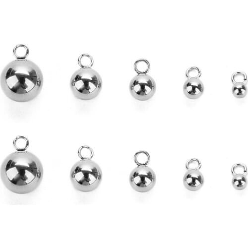 20pcs/lot Stainless Steel Round Ball Bead Charm 3 4 5 6 7 8 9 10mm Drop Bead with Loop Fit Necklace Bracelet Jewelry Component
