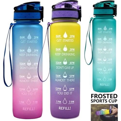 32oz Water Bottle With Time Marker Removable Strainer Leakproof Sport Water Jug for Fitness Outdoor Running Hiking Backpacking