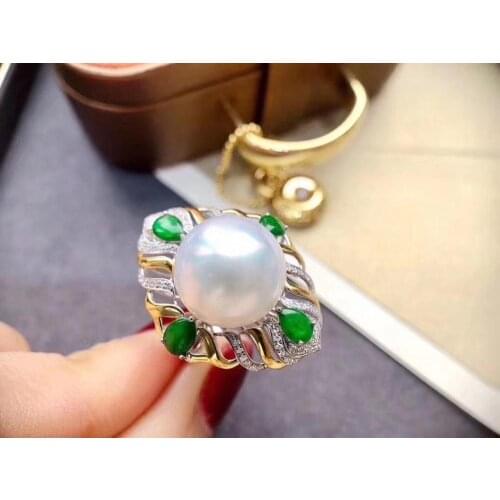 D803 Pearl Ring Fine Jewelry 925 Sterling Silver Round 11-12mm Nature Fresh Water White Pearls Rings for Women Fine Presents