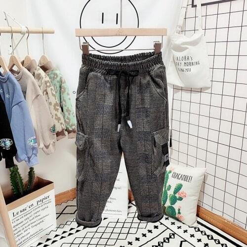 Childrens Clothing Baby Boys Casual Pants Childrens Casual Plaid Pants Plus Velvet Trousers 2020 New Kids Boys Warm Cargo Pant