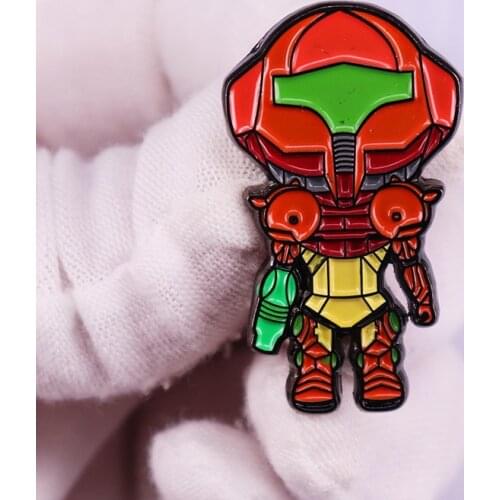 Cartoon Samus Aran Robot Enamel Pin Video Game Space Brooch Backpack Hat Collar Lapel Badges Fashion Jewelry Gifts