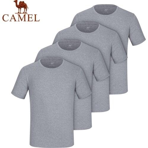 CAMEL Official Original 100% Cotton T-Shirts Breathable Men Outdoor Summer Quick Dry High Elastic O-Neck Large Plus Size T-shirt