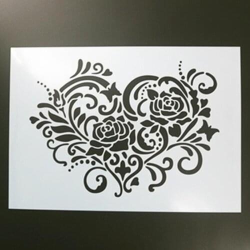 Rose Heart Painting Template DIY Layering Stencils Painting Scrapbook Coloring Embossing Album Decorative Card Template Reusable