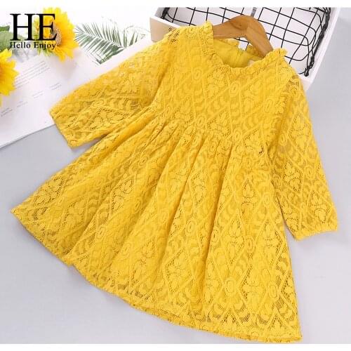 HE Hello Enjoy Toddler Girls Dresses Kids Clothes 2020 Autumn Lace Hollow Flowers Princess Party Kids Dress Vestidos Casual Wear