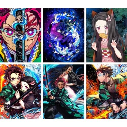 Demon Slayer Art Picture Diamond Kimetsu No Yaiba Painting 5D Japan Anime Full Square Drill Embroidery Cross Stitch Home Decor