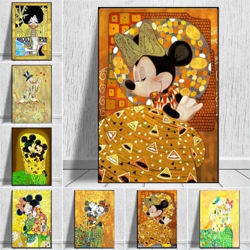 Disney Canvas Painting Mickey and Minnie Inspired By Gustav Klimt Wall Art Nordic Posters and Prints Pictures Living Room Decor