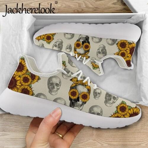 Jackherelook Sunflower Sugar Skull Brand Design Woman Shoes Lightweight Sneakers Flats Lace Up Mesh Footwear Zapatillas Mujer