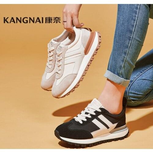 KANGNAI Women Shoes Flat Platform Lace-Up Thick Sole Lightweight Round Toe Sneakers Female Casual Shoes