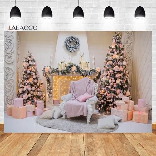 Laeacco Christmas Tree Gift Deer Interior Vintage Decor Photocall Background Child Portrait Customized Photography Backdrops