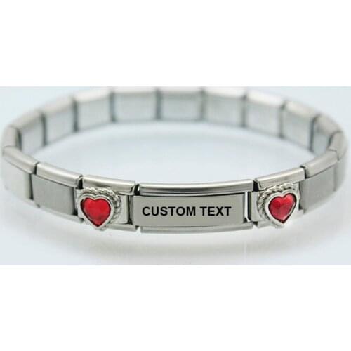 Custom medical jewelry red glass heart link charm women custom adjustable Italian charms starter bracelet Fit Zoppini Dropship