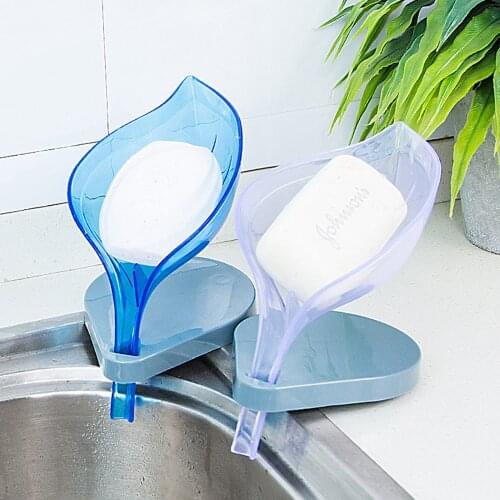 Bathroom Soapbox Transparent Waterproof Washable Leaf-Shaped Soap Holder for Toilet 45° Inclined Soap Holder Bathroom Supplies