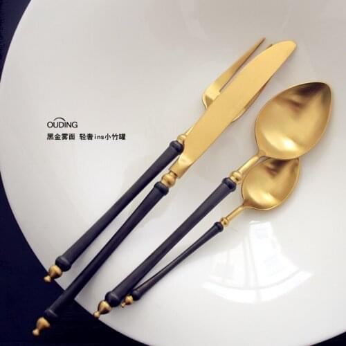 Eco Friendly Personalized Nordic Silver Stainless Steel Cutlery Portable Gold Spoon Cutlery Set Reusable Tableware Set BK50DC