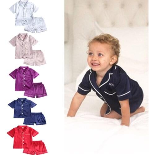 2021 New Summer Children Clothes Pajama Set Stain Silk Soft Solid Color Comfortable Kids Girls Boys Pajamas Sleepwear Suit