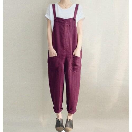 New Fashion Cotton Linen Jumpsuit Woman Causal Loose Long Trousers Women Strappy Harem Pants Romper Female Lady Baggy Pants