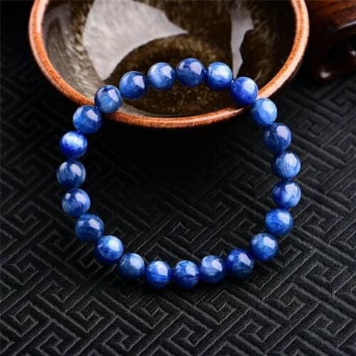 Wholesale Genuine Natural Blue Kyanite Bracelet Women Female Stretch Crystal Round Bead Natural Stone Bracelet 7mm