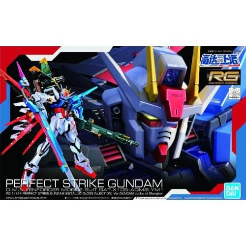 Original BANDAI Gundam PB RG 1/144 Model PERFECT STRIKE GUNDAM SEED Metal Feel Assemble Model Action Figures