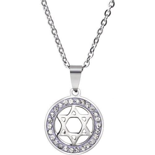 Stainless Steel Rhinestone Star of David Pendant Necklace Men Hexagram Chain On Neck Women Jewish Girl Jewelry Wedding Gift