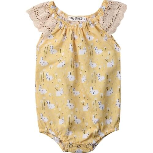 Pudcoco Newborn Baby Girls Easter Bunny Lace Romper Jumpsuit Cotton Kids Clothes Outfits