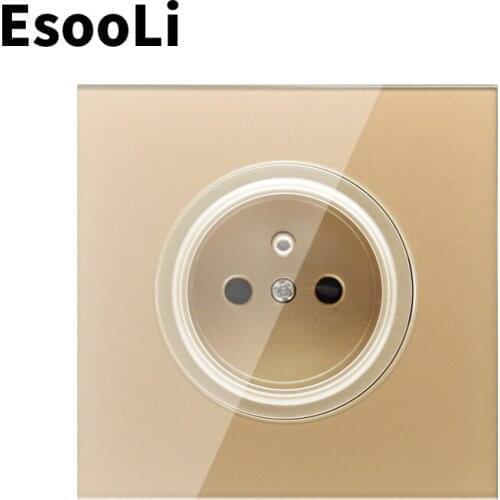 EsooLi Wall Power Socket 2020 New Arrival Crystal Glass Panel 16A French Standard Outlet Grounded With Child Protective Lock