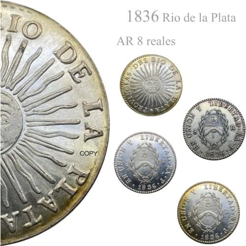 Argentina Coin 1836 Rio de la Plata, AR 8 reales Cupronickel Plated Silver Copy Coin