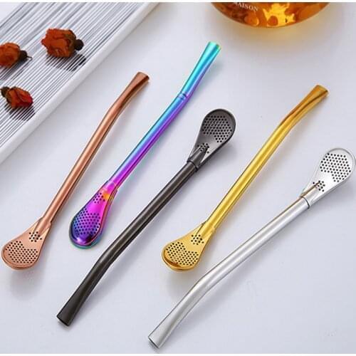 Straws Spoons Stainless Steel Straw Drinking Tea Filter Tools Metal Reusable Multicolor Washable Filter Spoons Bar Accessories