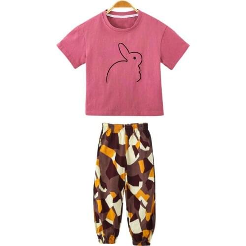Teenage Girls Casual Sports Clothing Sets Summer Cartoons Little Rabbit Print Tops T-shirt and Colorful Harem Pants 2pc Suits