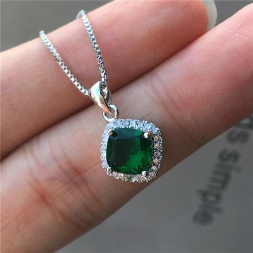 Vintage Female Rainbow Crystal Pendant Necklace Charm Silver Color Wedding Necklace Trendy Zircon Square Necklaces For Women