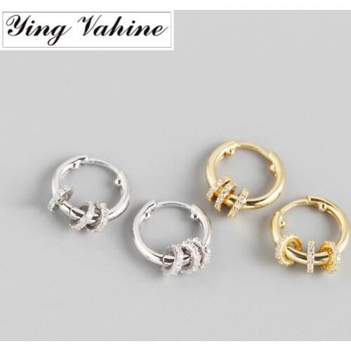 Ying Vahine 100% 925 Sterling Silver Lucky Beads Round Circle Hoop Earrings for Women