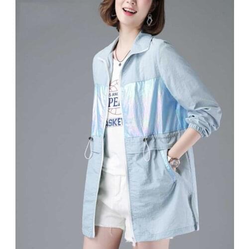 2020 Summer Womens Jacket Casual Thin Sunscreen Coats Long Female Windbreaker Sun Protection Clothing Outerwear Plus Size 4XL