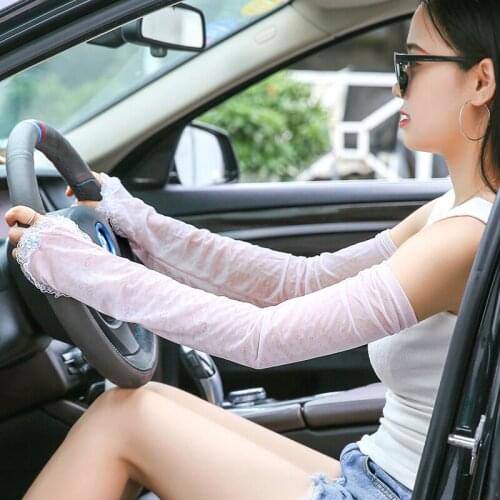 Lace sun protection sleeve female summer gloves thin section UV-resistant ice driving long ice silk arm guard arm