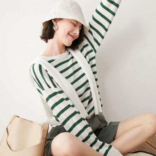 Adishree 2021 woman winter 100% Cashmere sweaters auntmun knitted Pullovers High Quality Warm Female O-neck striped cheap top