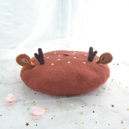 Women hat handmade beret hat cute wool felt antler ear girl painter hat DIY creative autumn and winter beanie hat wholesale