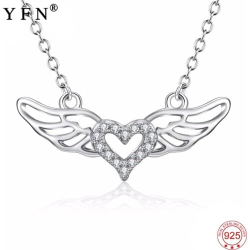 YFN 925 Sterling Silver Sweet Necklace Angel Wings Love Heart Luxury Pendant Necklaces Jewelry For Women Trendy Jewelry Gift