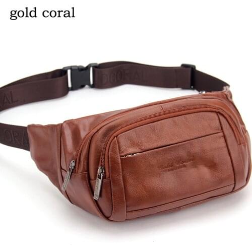 GOLD CORAL Genuine Leather Belt Waist Bags Men Travel Chest Bag Male Casual Fanny Packs Crossbody Messenger Bag coin Purse