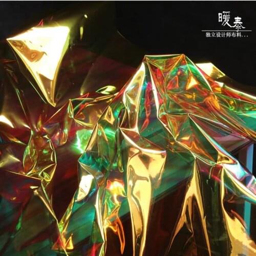0.38mm TPU Fabric Champagne gold Laser PVC Waterproof DIY Reflective Clothing Raincoat Bags Decor Plastic Designer Fabric