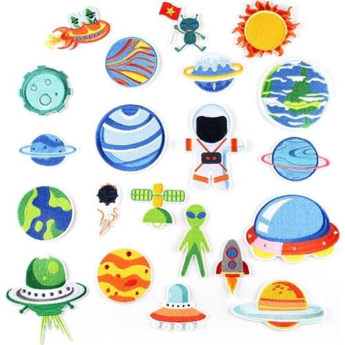 1PC UFO Astral Planet Parches Embroidered Iron on Patches for Clothing DIY Stripes Clothes Alien Sticker Space Appliques