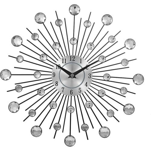 2020 New silver crystal sunburst metal wall clock original vintage metal home decoration clock