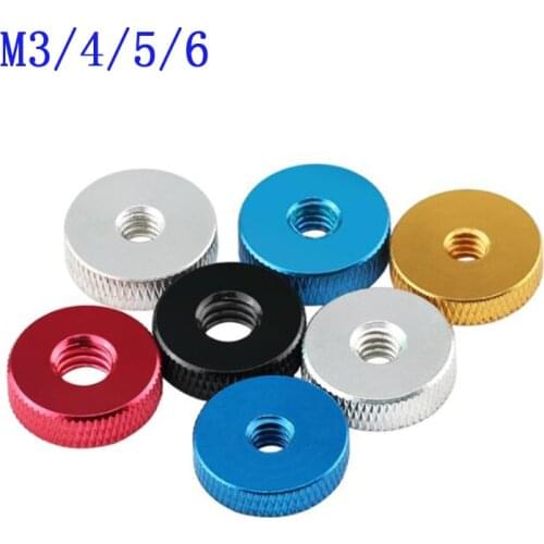 3pcs M3/4/5/6 Colorful Aluminum Alloy Flat Knurled Adjust Hand Thumb Thin Nut