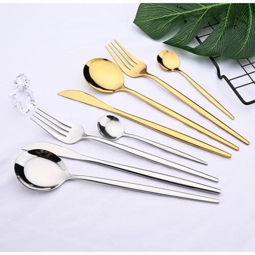 40Pcs Gold Cutlery Set Mirror Tableware Stainless Steel Dinnerware Silverware Fork Tea Spoon Knife Flatware Western Set For Home