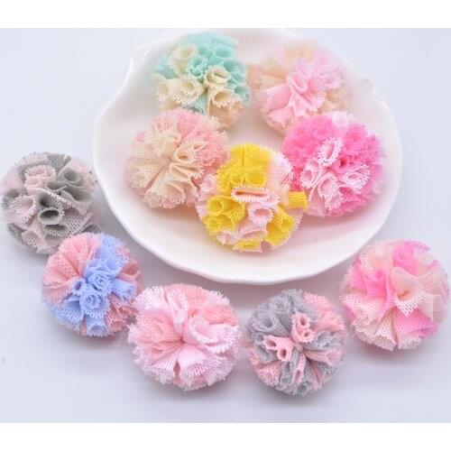 50Pcs 25mm Two-color Elastic Mesh Chiffon Ball for DIY Kids Clothes Hat Shoes Crafts Patches Handmade Baby Headwear Bow Decor
