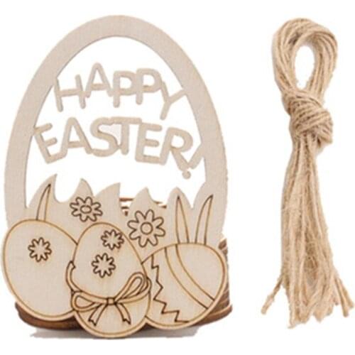 60pcs/set DIY Wooden Chip Hollow Eggs Hanging Pendant Happy Easter Decorations Home Ornament Party Dropship