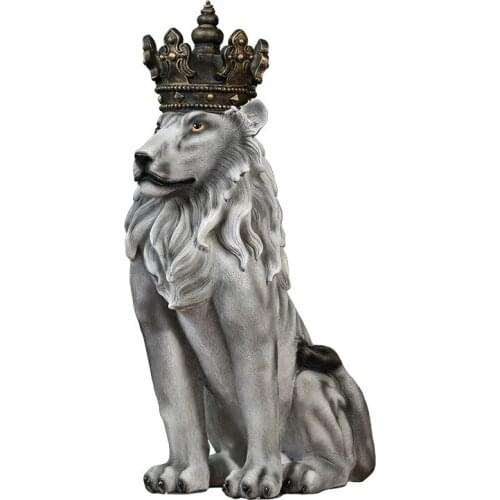 78CM NORDIC STYLE CROWN LION KING STATUE RESIN CRAFTS SIMULATION LION ANIMALS ART SCULPTURE HOME DECORATION ACCESSORIES R2904