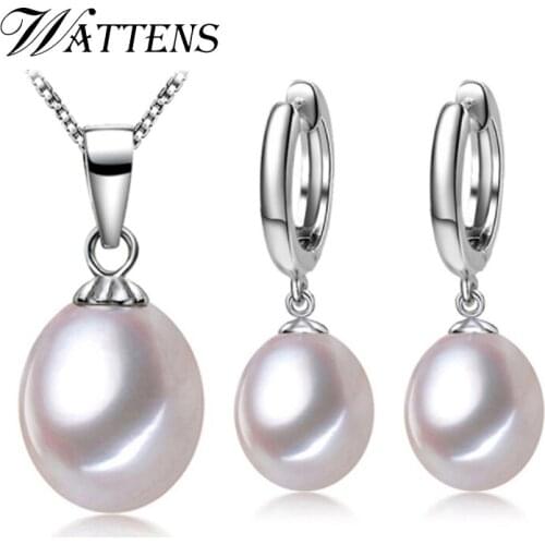 WATTENS Accessories Hot Selling ,natural Freshwater Pearl Jewelry Set For Women,pearl Pendant Necklace and Earrings Set gift box