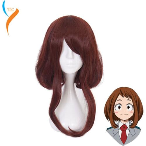 Anime My Hero Academia Boku no Hiro Akademia Uraraka Ochako Short Brown Bobo Heat Resistant Cosplay Costume Wig + Free Wig Cap