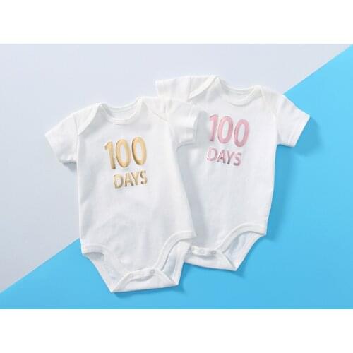 100 Days Baby Clothes Anniversary Cotton Bodysuit White Short Sleeve Summer Newborn Infant Baby Girl Cotton Casual Outfits