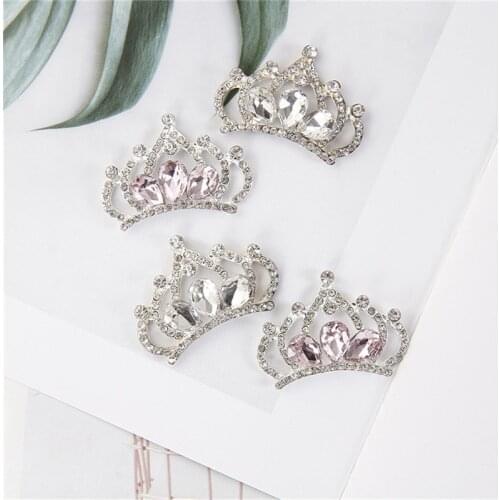 Julie Wang 4PCS Alloy Crown Charms With Rhinestone Pink White Crown Pendant Brooch Jewelry Making Accessory