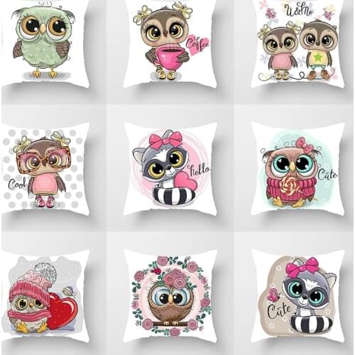 Cartoon Animal Cushion Cover Owl Throw Pillow Case Linen Printing Sofa Home Decoration Pillowcase fundas cojines 45 x 45 cojin