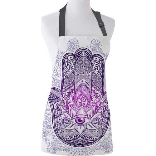 Purple Hand Flowers Eyes White Apron Adult Kids Bibs Home Cooking Baking Restaurant Kichen Aprons for Woman Cleaning Apron